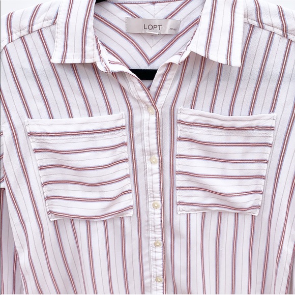 Loft Striped Button Down Shirt Pockets Long Sleeve - Picture 3 of 6